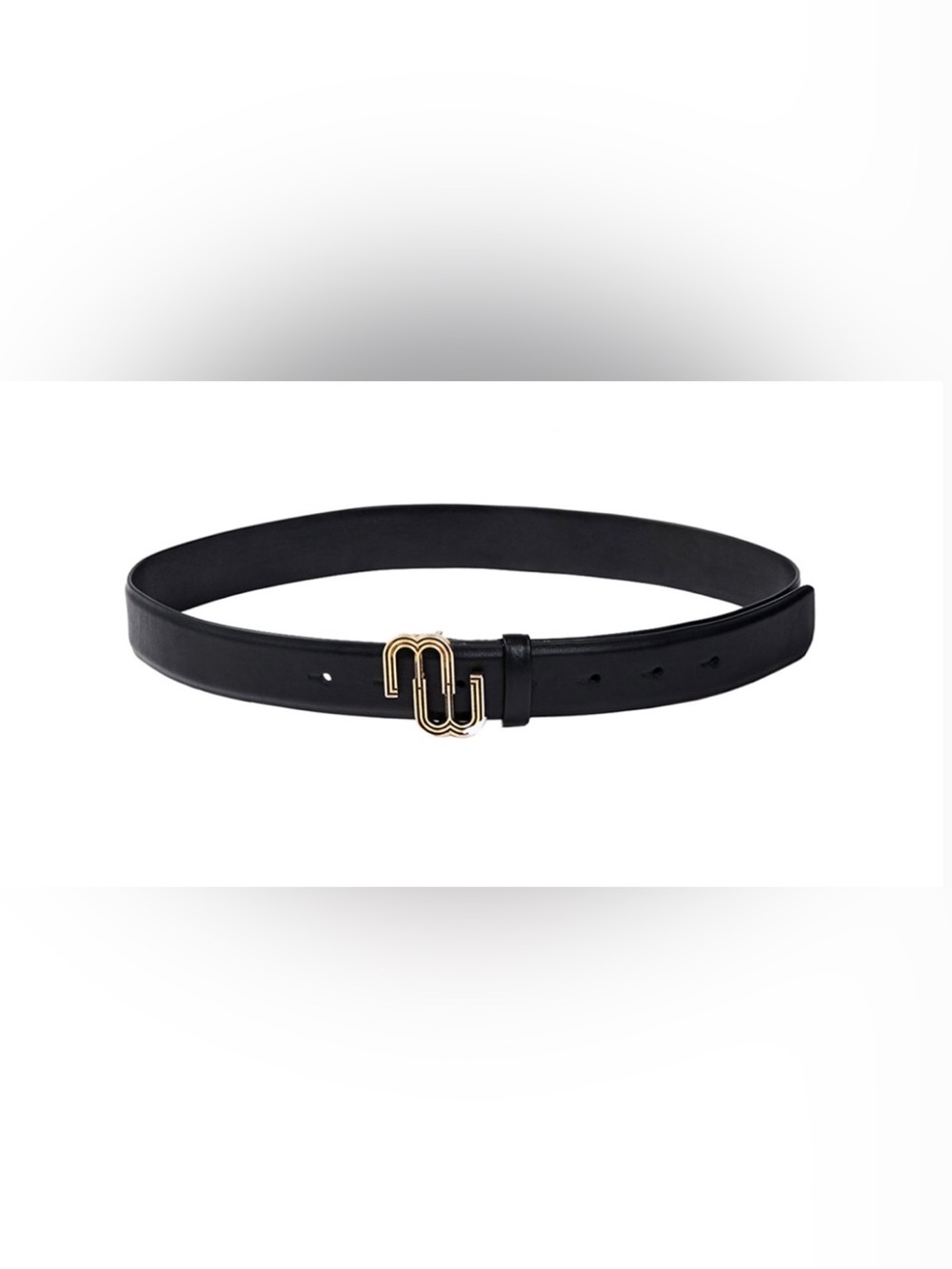 Maje Double M Black Leather Belt with Gold Hardware